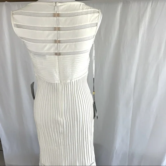 💕Host Pick💕 Tadashi Shoji Ivory Jersey Mesh Illusion Gown Dress Retail $650 - Picture 8 of 11
